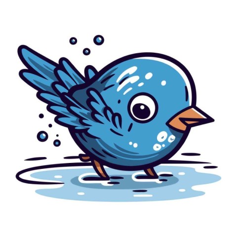 Cartoon blue bird isolated on a white background. Vector illustr