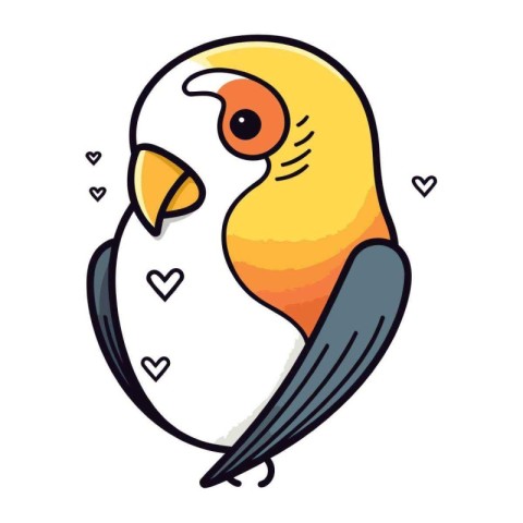 Cute cartoon parrot with hearts. Vector illustration isolated on