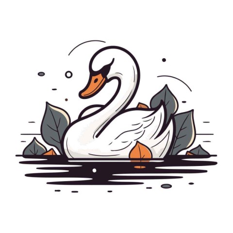 Swan swimming in the lake. Vector illustration on white backgrou