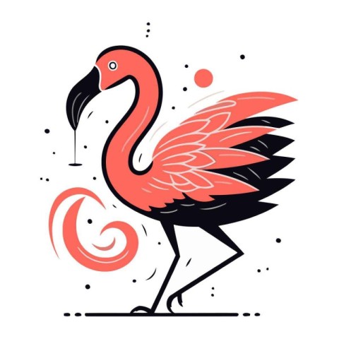 Flamingo bird. Hand drawn vector illustration in cartoon style.