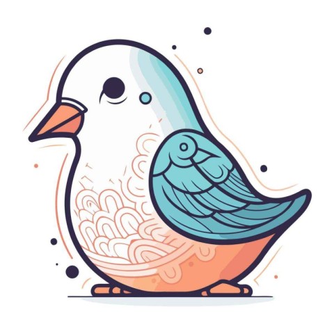 Hand drawn vector illustration of cute bird in doodle style.