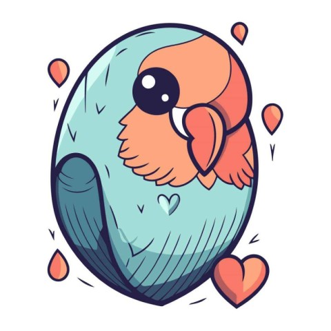 Cute parrot with heart. Vector illustration in cartoon style.