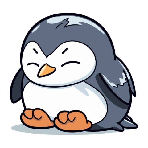 Cute penguin sitting on the ground. cartoon vector illustration.