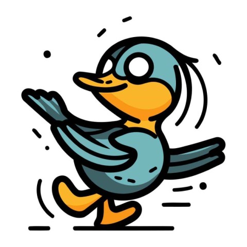 Vector illustration of a cute cartoon duck running isolated on w