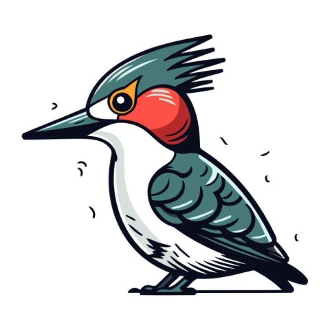 Cute cartoon red headed woodpecker. Vector illustration.