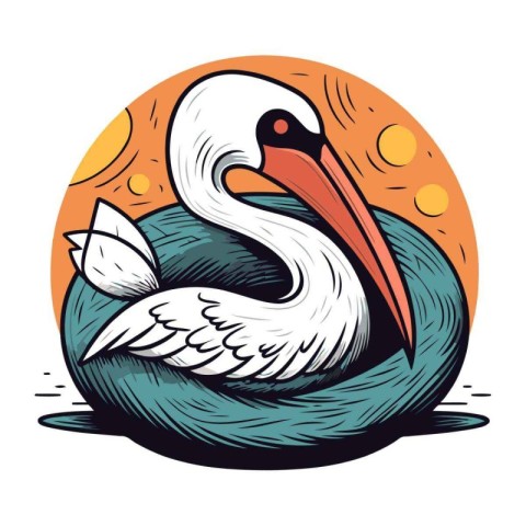 Vector illustration of a white pelican on the background of the