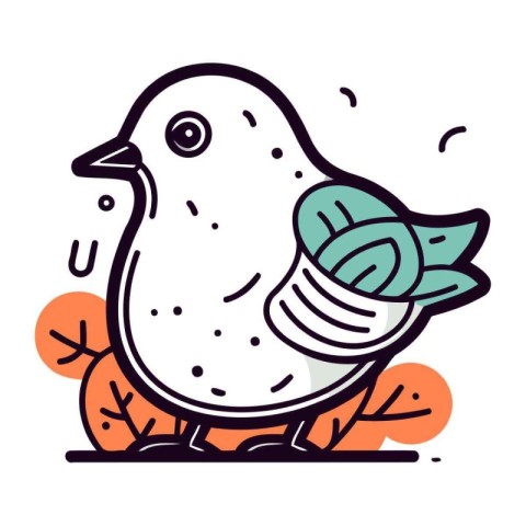 Vector illustration of cute little bird. Line art design for web