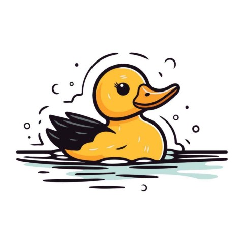 Cartoon rubber duck. Vector illustration isolated on a white bac