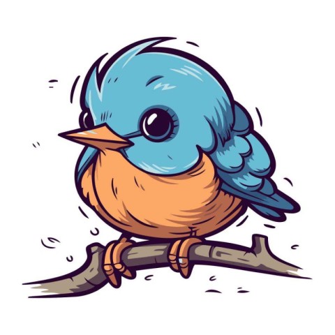 Vector illustration of a cute cartoon blue bird sitting on a bra