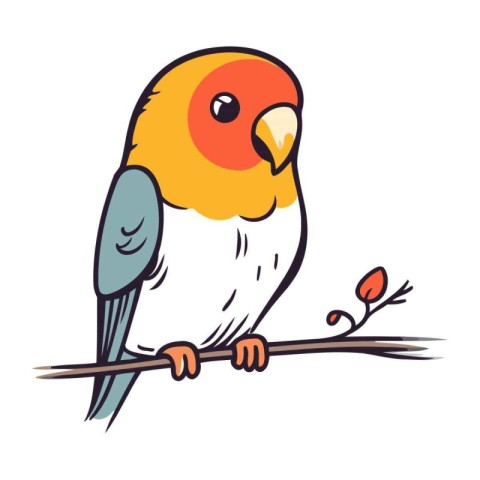 Parrot sitting on a branch. Vector illustration isolated on whit