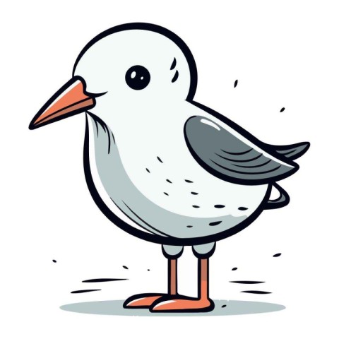 Vector illustration of a cute cartoon seagull on white backgroun