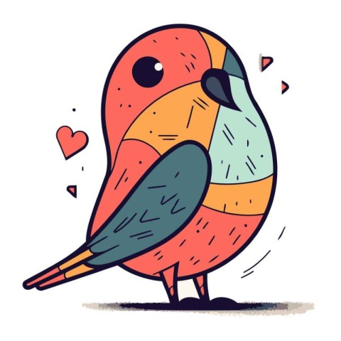 Hand drawn vector illustration of a cute little bird. Cartoon st