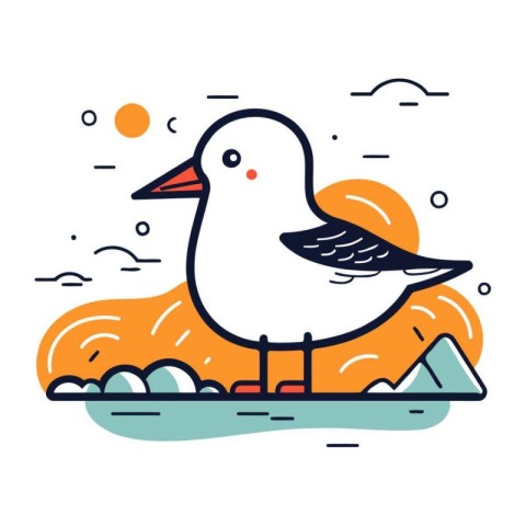 Seagull flat line icon. Vector illustration of seagull.