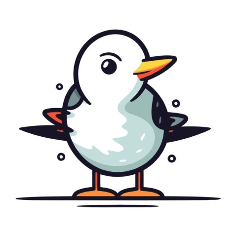 Cute cartoon seagull. Vector illustration isolated on white back