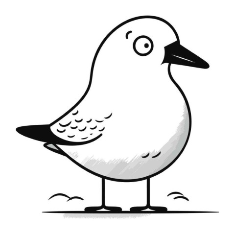 Cute cartoon bird. Vector illustration. Black and white illustra