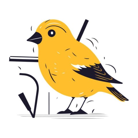 Cute little yellow bird. Vector illustration in flat cartoon sty