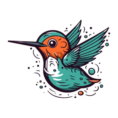 Vector illustration of a hummingbird with a fish in its beak