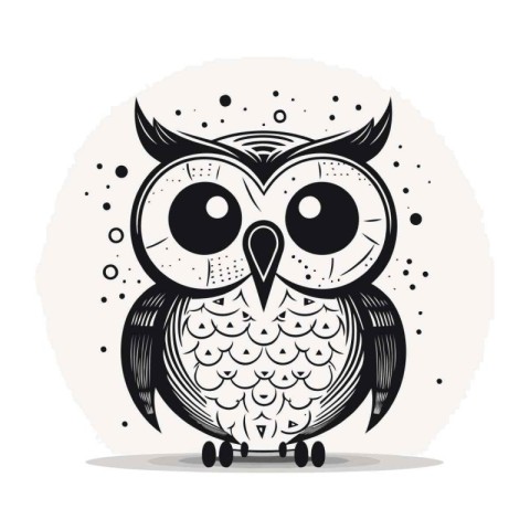 Owl. Cute cartoon animal. Black and white vector illustration.