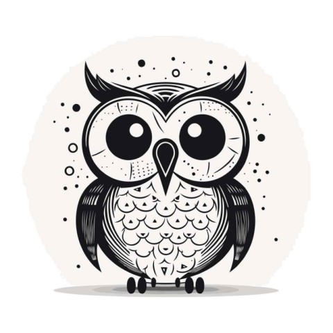 Owl. Cute cartoon animal. Black and white vector illustration.