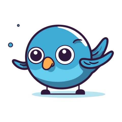 Cute Blue Bird Cartoon Character Vector Illustration on White Ba