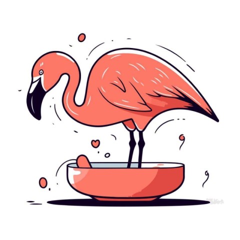 Flamingo in a bowl. Vector illustration in cartoon style.