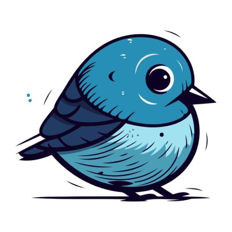 Cute Blue Bird Isolated on White Background. Vector Illustration