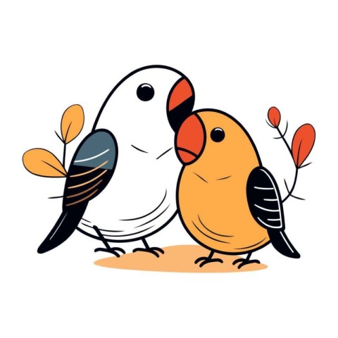 Cute couple of bullfinches in love. Vector illustration.