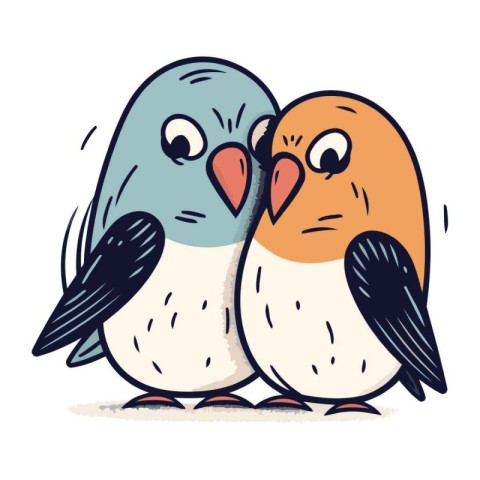 Vector illustration of a couple of cute cartoon birds. Hand draw