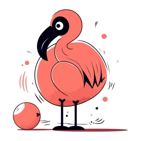 Flamingo bird with bowling ball. Vector illustration in cartoon