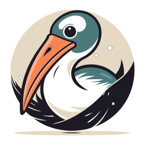 Pelican in a nest. Vector illustration on white background.