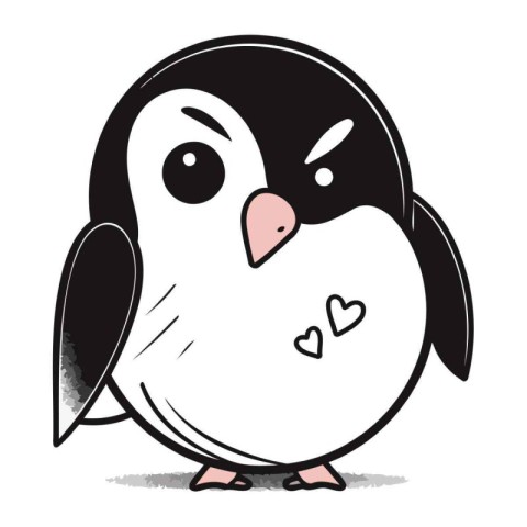 cartoon penguin with heart in his beak. vector illustration