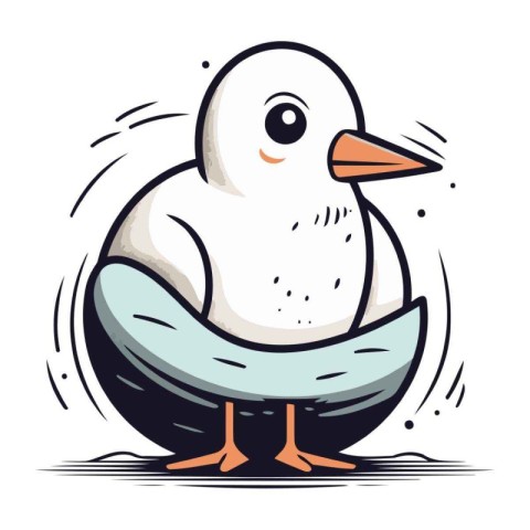 Cute cartoon seagull sitting on a nest. Vector illustration.