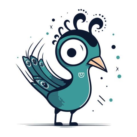 Vector illustration of a cute cartoon peacock on a white backgro