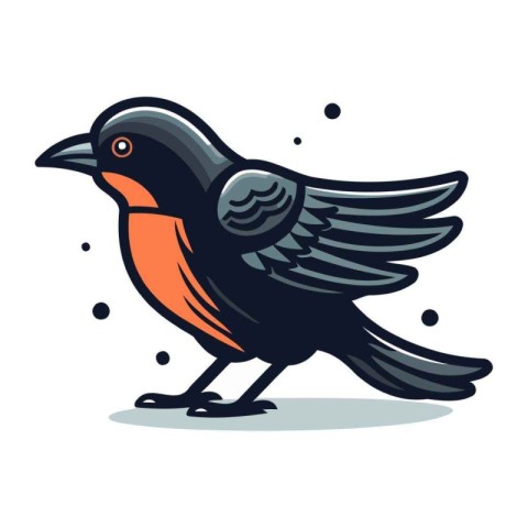 Illustration of a black crow on a white background. Vector illus