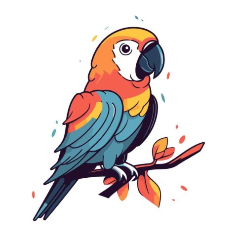 Cute parrot on a branch. Hand drawn vector illustration.