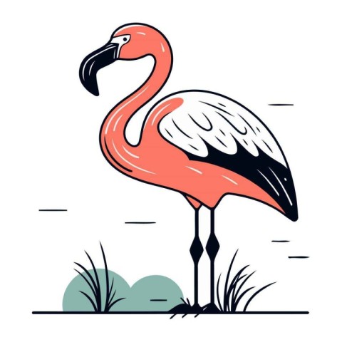 Flamingo on a white background. Vector illustration in flat styl