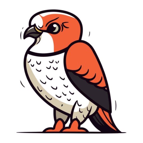 Illustration of a red headed hawk on a white background.