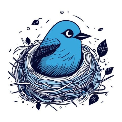 Bird in the nest. Hand drawn vector illustration in sketch style