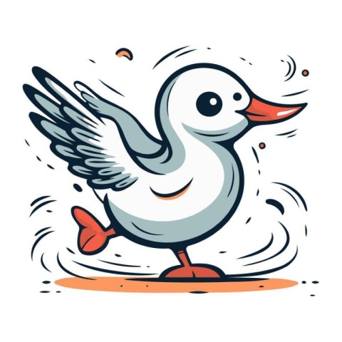 Duck flying on a white background. Vector illustration in cartoo