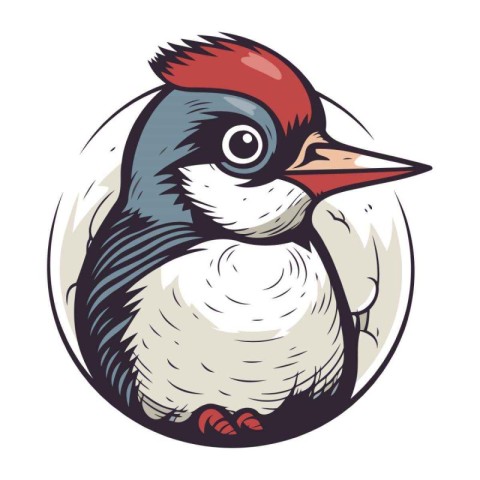 Vector illustration of a cute cartoon woodpecker in a circle.