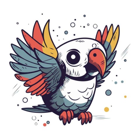 Cute parrot in cartoon style. Hand drawn vector illustration.