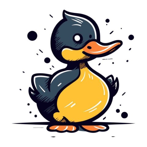 Vector illustration of cute cartoon duck. Hand drawn doodle styl