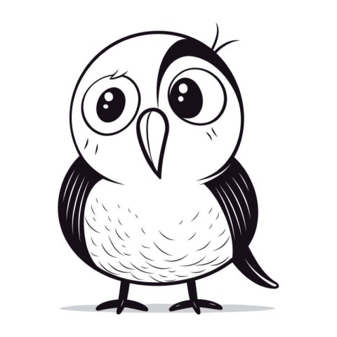 Cute cartoon owl isolated on white background. Black and white v