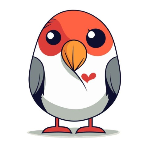 Cute little bird with heart. Vector illustration isolated on whi