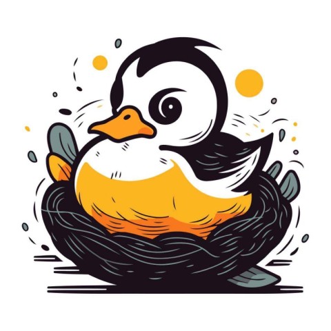 Vector illustration of a duck in the nest on a white background.