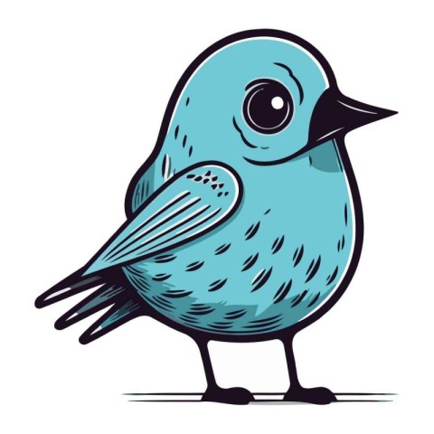 Blue bird isolated on white background. Hand drawn vector illust