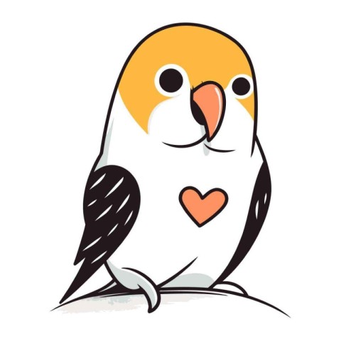 Cute parrot with heart. Vector illustration on white background.