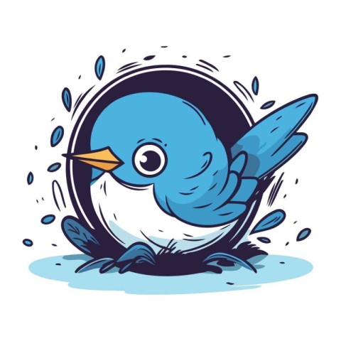 Vector illustration of a cute cartoon blue bird on a white backg