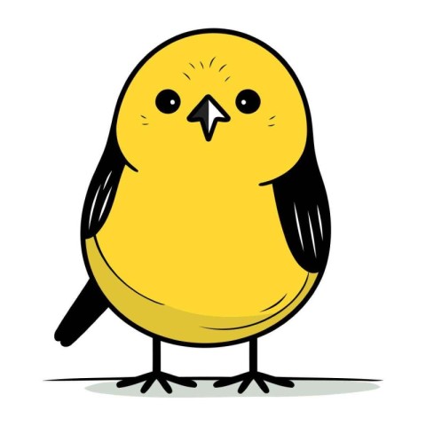 Cute little yellow bird isolated on white background. Vector ill