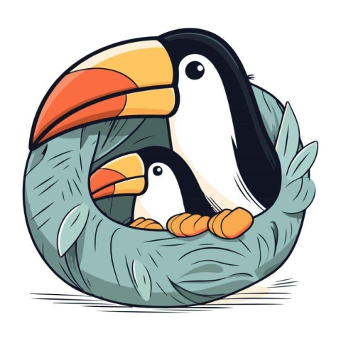 Cute cartoon toucan sitting in the nest. Vector illustration.